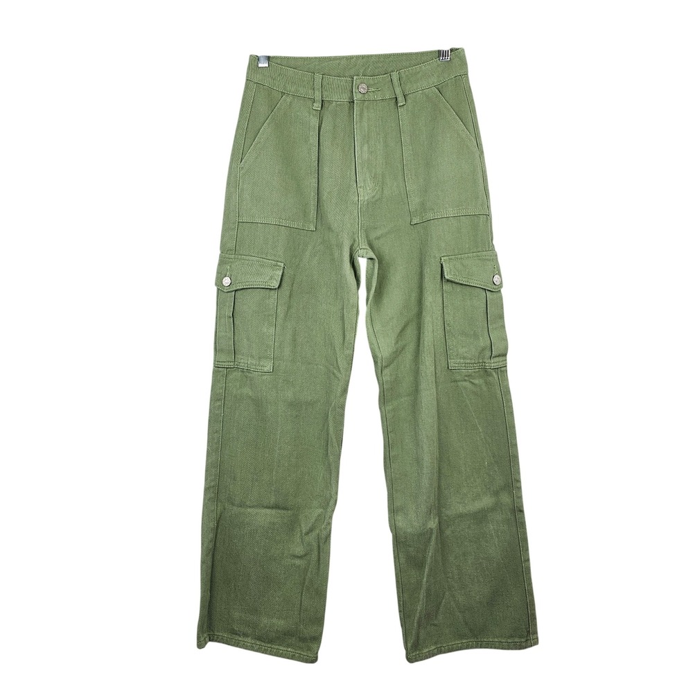 Cider Women's Sage Green High Waisted Straight Leg Cargo Utility Pants Size M